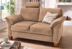 OTTO home 2-Sitzer »Borkum, B: 156 cm, Federkern-Polsterung, Landhausstil, Sitzhöhe 46 cm« Kopfstützen nachrüstbar, Wellenunterfederung, Massivholzfüße