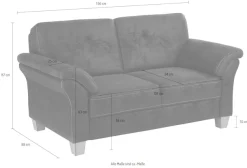 OTTO home 2-Sitzer »Borkum, B: 156 cm, Federkern-Polsterung, Landhausstil, Sitzhöhe 46 cm« Kopfstützen nachrüstbar, Wellenunterfederung, Massivholzfüße