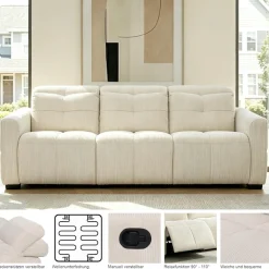 OTTO home 3-Sitzer »CAARLA Cord, Sofa, 224 cm, man. oder elektr. Relaxfunktion (USB-A/C)« mit USB-A und USB-C bei elektrischer Ausführung, Kopfteilverstellung