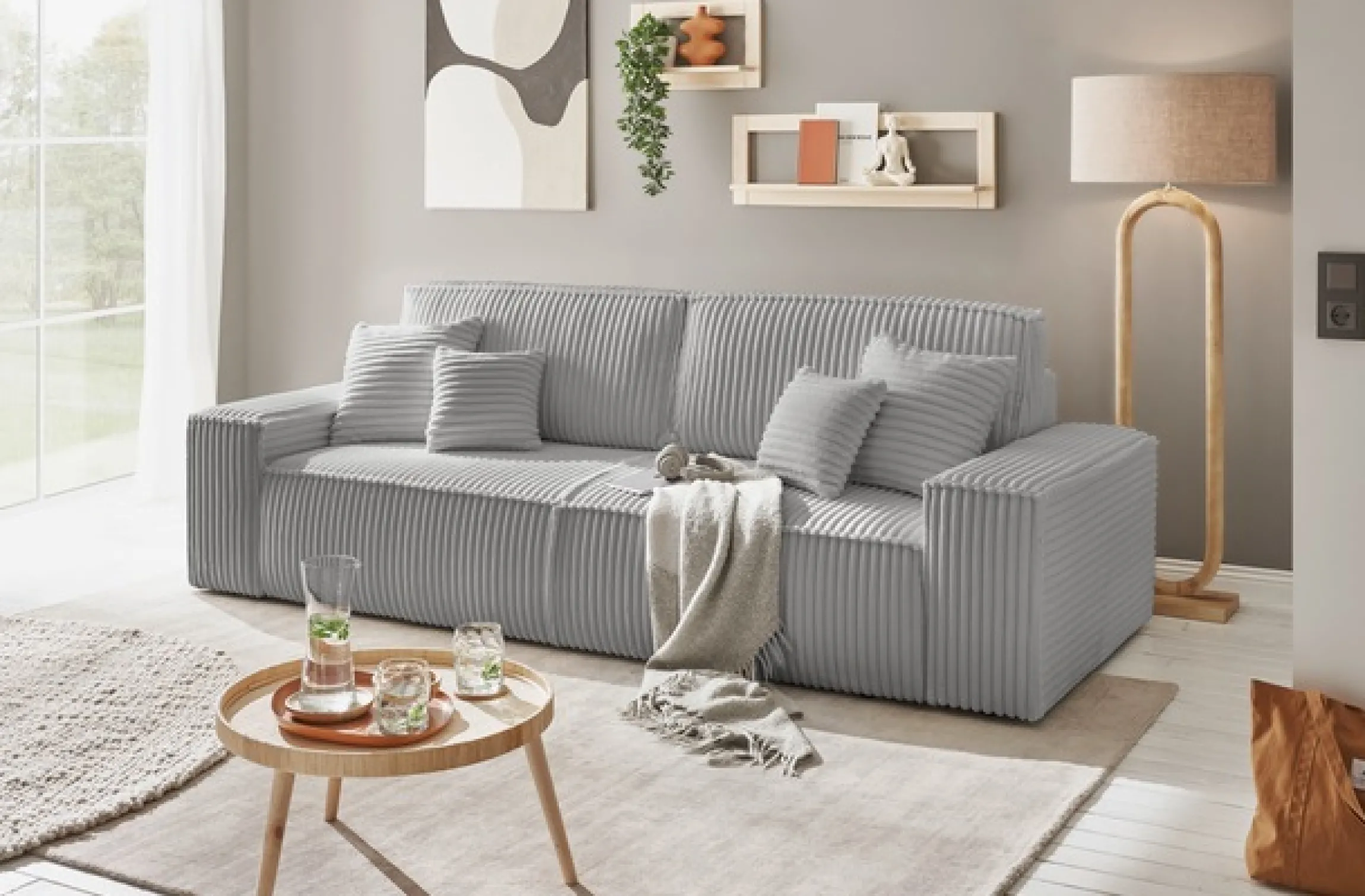 OTTO home 3-Sitzer »FINNLEY Cord, Schlafsofa 257 cm - OTTO. Verlässliche Qualität.« mit Bettkasten, in Bouclé, Struktur fein und Mega Cord