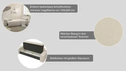 OTTO home 3-Sitzer »FINNLEY Cord, Schlafsofa 257 cm - OTTO. Verlässliche Qualität.« mit Bettkasten, in Bouclé, Struktur fein und Mega Cord
