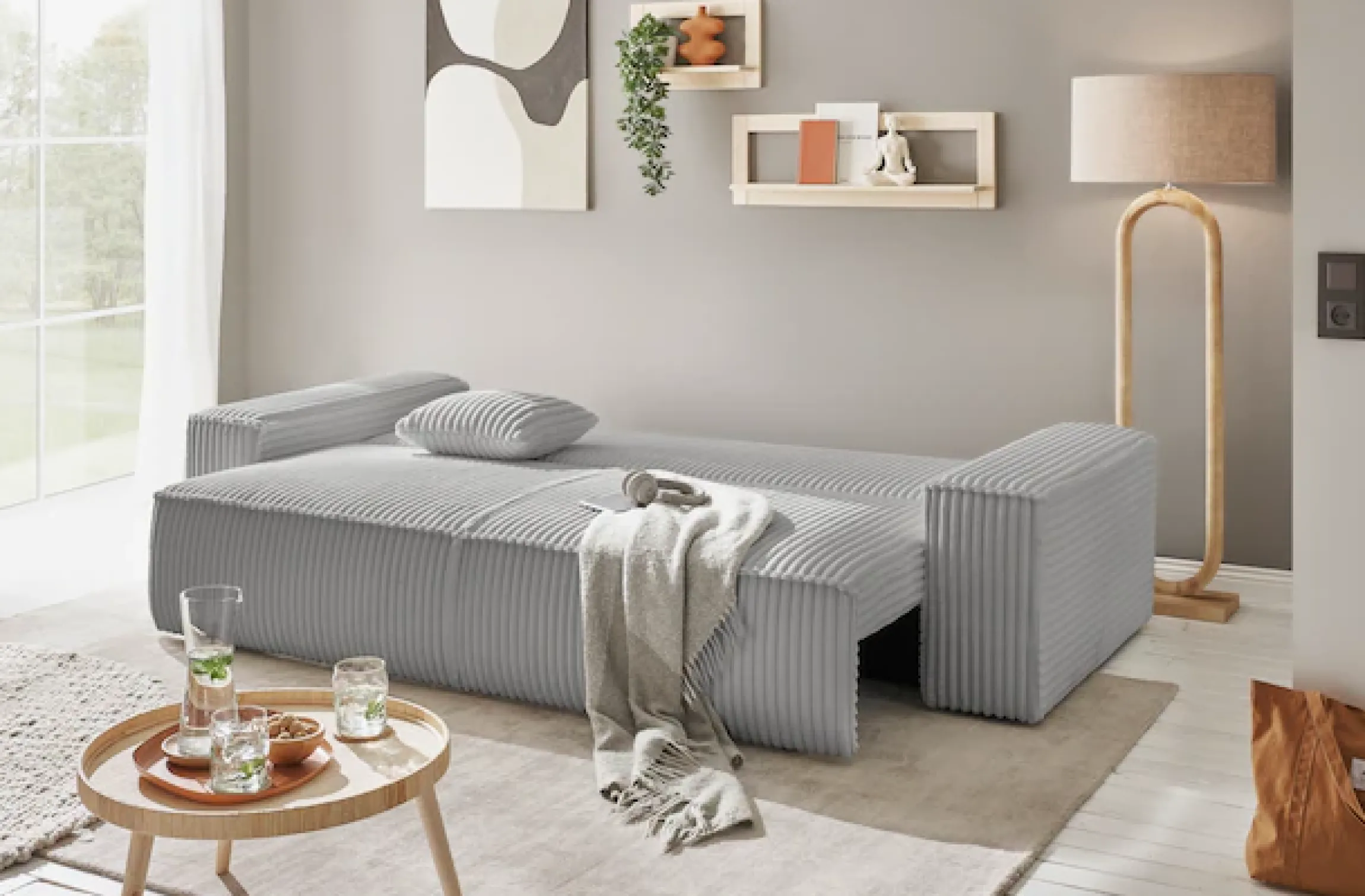 OTTO home 3-Sitzer »FINNLEY Cord, Schlafsofa 257 cm - OTTO. Verlässliche Qualität.« mit Bettkasten, in Bouclé, Struktur fein und Mega Cord