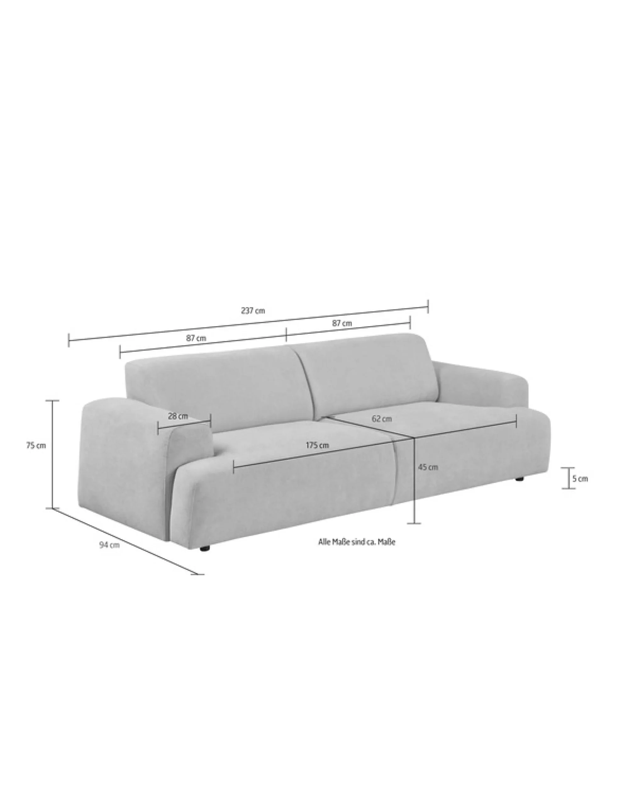 OTTO home 3-Sitzer »Linkka, Breite 237 cm« in einem weichen Chenille-Stoff, mit Wellenunterfederung