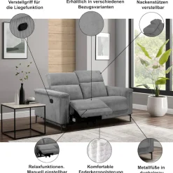 OTTO home 2-Sitzer »LUND Cord, 160 cm, manuelle o. elektrische Relaxfunktion« manuell od. elektrisch (m.USB-A), Federkern und Kopfteilverstellung