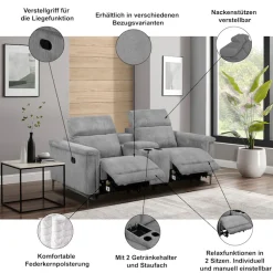 OTTO home 2-Sitzer »LUND, Struktur, Kinosofa, Relaxfunktion, TV-Sessel, man./elektrisch« Kopfteilverstellung, Getränkefachhalter, Staufach, wahlweise USB A/C