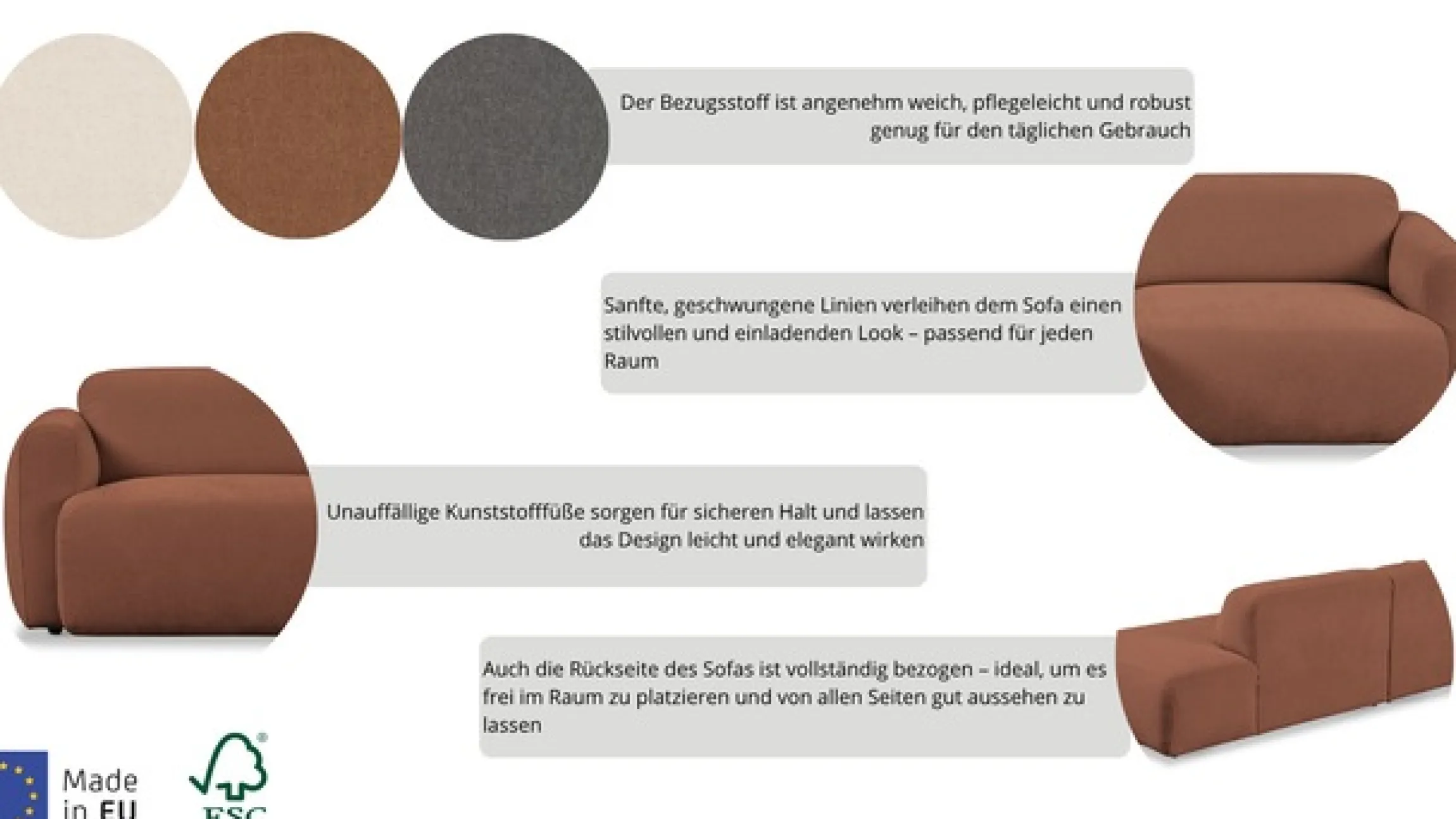 OTTO home 2-Sitzer »Myrland Kompaktsofa« Breite 263 cm, Chenille, Easy Clean Stoff, mit Kaltschaum