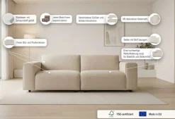 OTTO home 3-Sitzer »Naddine« B. 228 cm, Strukturstoff mit Mélange-Effekt, mit Wellenunterfederung