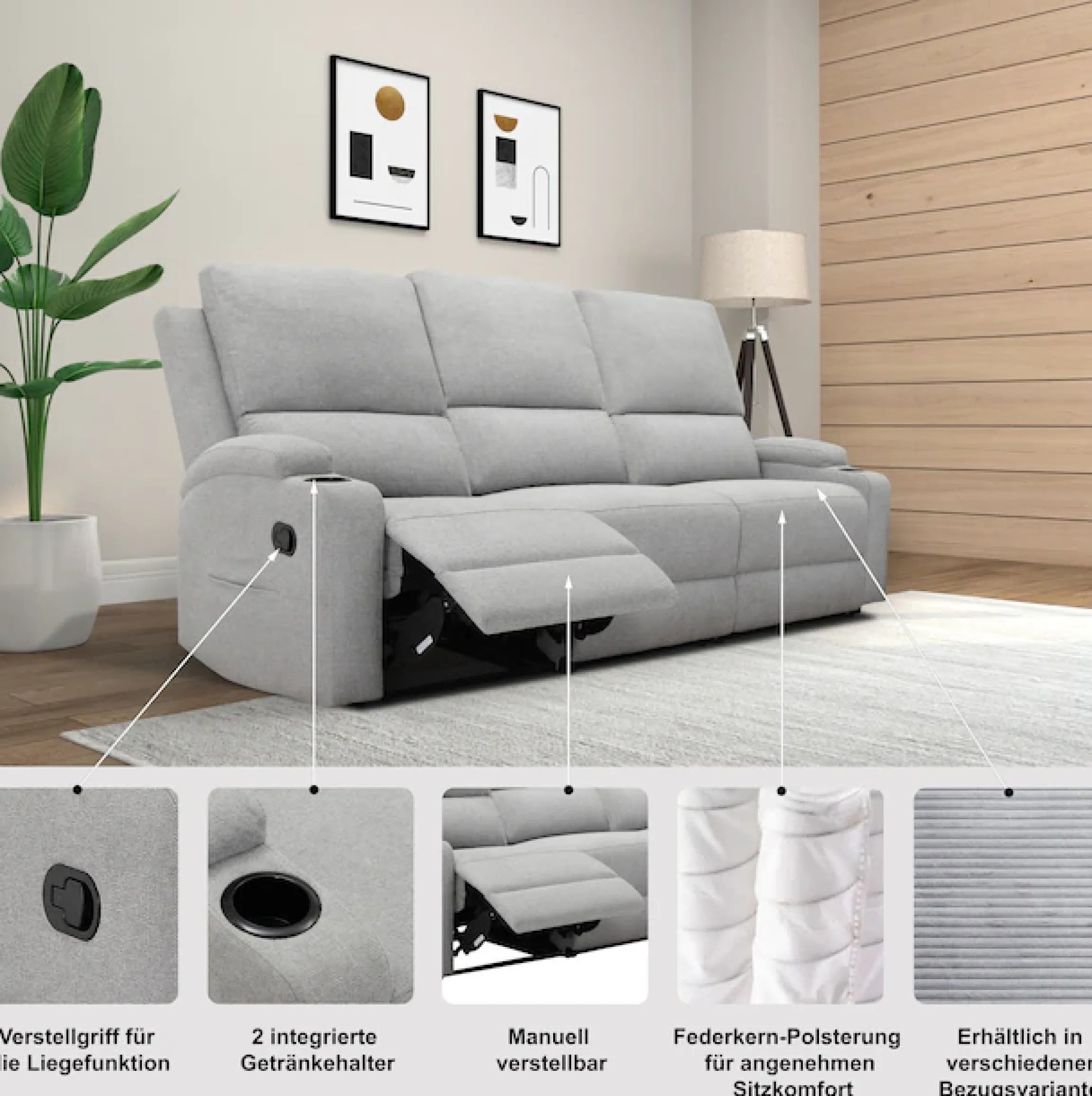 OTTO home 3-Sitzer »NAPORI Lederoptik, Multimediasofa, Kinosessel XXL« Kinosofa mit 2 x Relaxfunktion und Getränkehalter