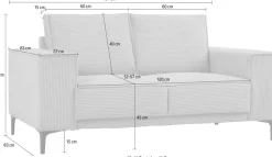 OTTO home 2-Sitzer »OLAND Cord, Sofa, B: 164 cm, Skandi-Design« 164 cm, Wellenunterfederung, Skandi-Design, Metallfüße