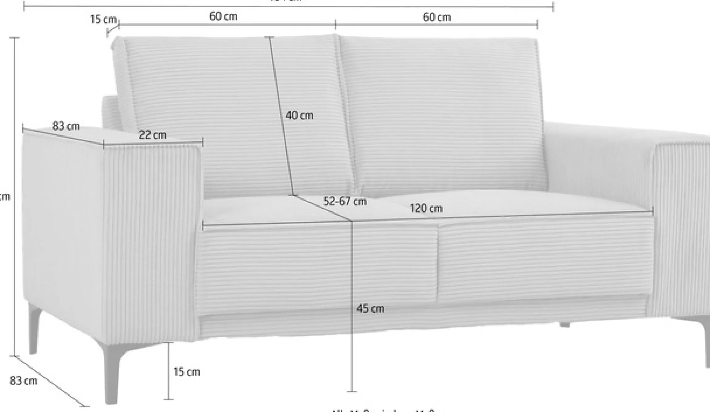 OTTO home 2-Sitzer »OLAND Cord, Sofa, B: 164 cm, Skandi-Design« 164 cm, Wellenunterfederung, Skandi-Design, Metallfüße