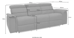 OTTO home 3-Sitzer »Pareli 229cm, manuelle u. elektr. Relaxfunktion in 2 Sitzen« USB, KT-Verstellung, LED Beleuchtung, in Echtleder, Kunstleder, Web