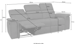 OTTO home 3-Sitzer »Pareli 229cm, manuelle u. elektr. Relaxfunktion in 2 Sitzen« USB, KT-Verstellung, LED Beleuchtung, in Echtleder, Kunstleder, Web