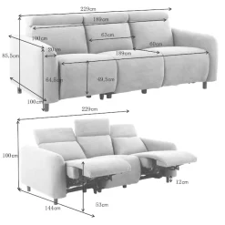 OTTO home 3-Sitzer »SKAANE Cord-Sofa, 229 cm, manuelle u. elektrische Relaxfunktion« Relax-Funktion in 2 Sitzen, Kopfteilverstellung, Federkernpolsterung