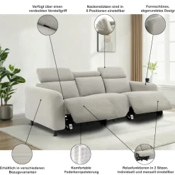 OTTO home 3-Sitzer »SKAANE Cord-Sofa, 229 cm, manuelle u. elektrische Relaxfunktion« Relax-Funktion in 2 Sitzen, Kopfteilverstellung, Federkernpolsterung