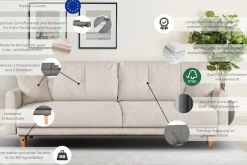 OTTO home 3-Sitzer »TRIPLO optionale Schlafsofa mit Bettkasten, Maße B/T/H: 215/100/89 cm« Wahlweise Bettfunktion - Liegefläche 145x191 cm, Rücken-, Zierkissen