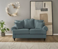 OTTO home 2-Sitzer »Westminster, Sofa im Landhausstil, Couch mit Zierkissen« Federkern-Polsterung, gedrechselter Fuß, hochwertiger Microfaserbezug