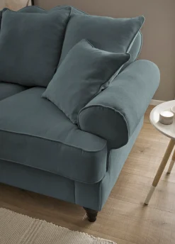 OTTO home 2-Sitzer »Westminster, Sofa im Landhausstil, Couch mit Zierkissen« Federkern-Polsterung, gedrechselter Fuß, hochwertiger Microfaserbezug