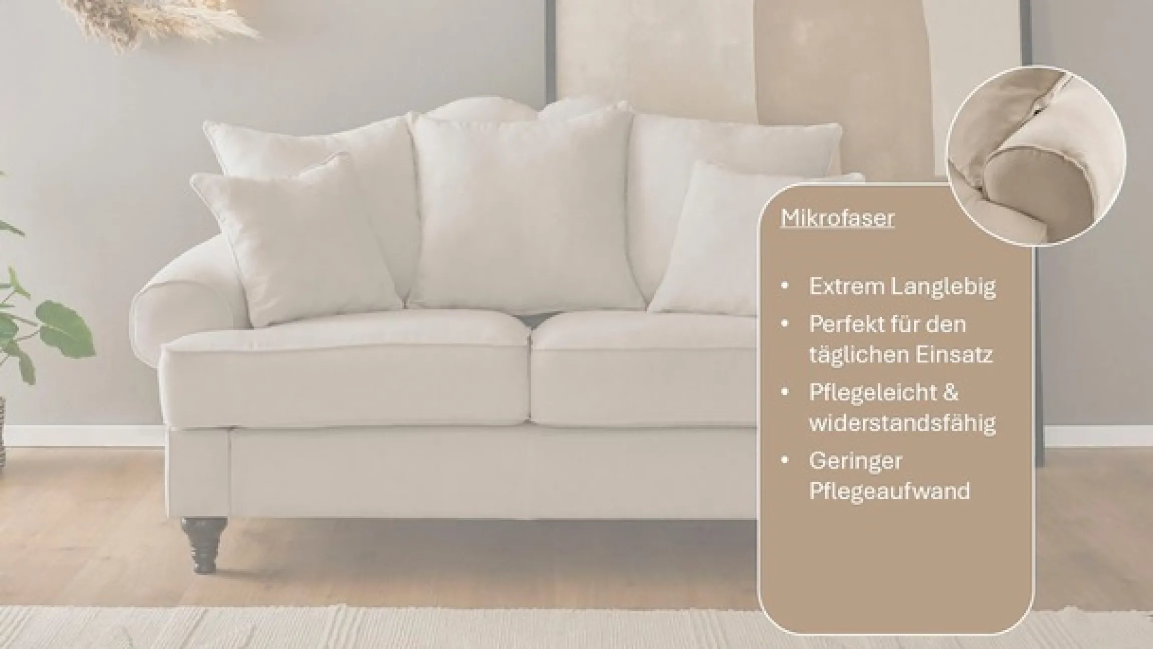 OTTO home 2-Sitzer »Westminster, Sofa im Landhausstil, Couch mit Zierkissen« Federkern-Polsterung, gedrechselter Fuß, hochwertiger Microfaserbezug