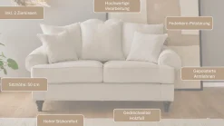 OTTO home 2-Sitzer »Westminster, Sofa im Landhausstil, Couch mit Zierkissen« Federkern-Polsterung, gedrechselter Fuß, hochwertiger Microfaserbezug