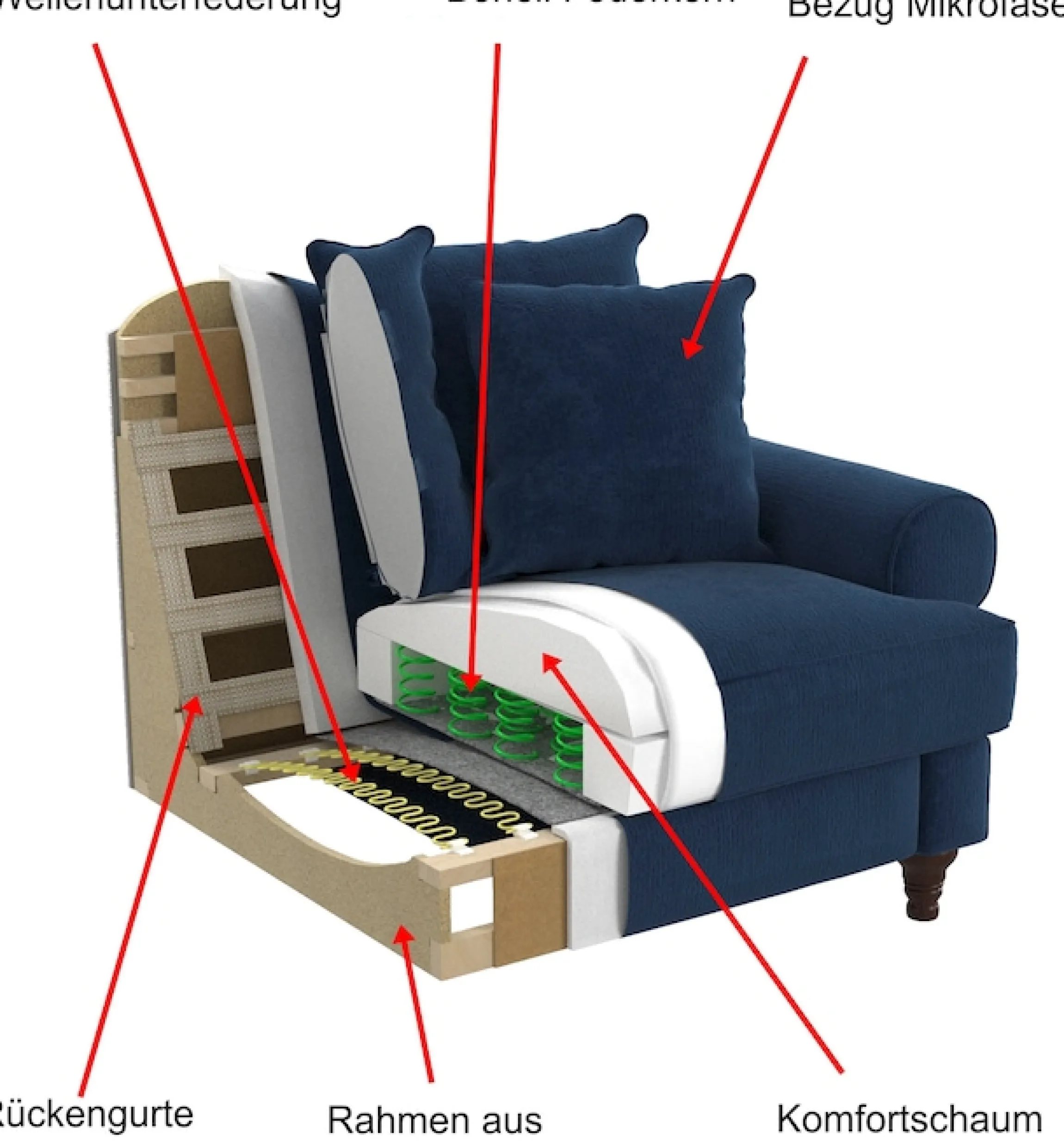 OTTO home 2-Sitzer »Westminster, Sofa im Landhausstil, Couch mit Zierkissen« Federkern-Polsterung, gedrechselter Fuß, hochwertiger Microfaserbezug