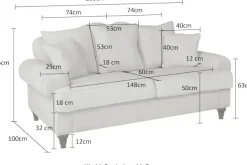 OTTO home 3-Sitzer »Westminster, Sofa im Landhausstil, Couch mit Zierkissen« Federkern-Polsterung, gedrechselter Fuß, hochwertiger Microfaserbezug