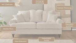 OTTO home 3-Sitzer »Westminster, Sofa im Landhausstil, Couch mit Zierkissen« Federkern-Polsterung, gedrechselter Fuß, hochwertiger Microfaserbezug