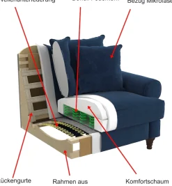 OTTO home 3-Sitzer »Westminster, Sofa im Landhausstil, Couch mit Zierkissen« Federkern-Polsterung, gedrechselter Fuß, hochwertiger Microfaserbezug