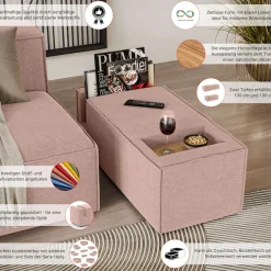 OTTO home Sofaelement »HAILY Tisch XL für das Modulsofa, extra tief, Maße B/T/H: 45/130/37 cm« als Modul oder separat verwendbar, mit Steckfach und Ablagefläche