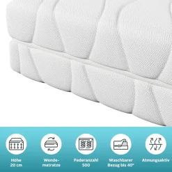 OTTO home Taschenfederkernmatratze »Black Diamond Comfort, Matratze 90x200, 140x200 cm & weitere Größen« 20 cm hoch 500 Federn 1 Stk. tlg. 7-Zonen, H2 / H3 / H4, ergonomisch, atmungsaktiv
