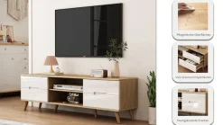OTTO home TV-Board »Lund« glänzende Fronten, Kabeldurchführung, helles Holzdekor, Breite 160 cm
