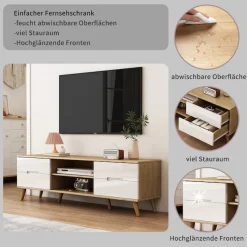 OTTO home TV-Board »Lund« glänzende Fronten, Kabeldurchführung, helles Holzdekor, Breite 160 cm