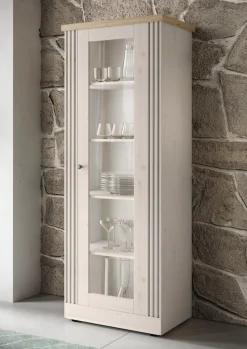 OTTO home Vitrine »Country Höhe 192 cm, Hochschrank mit 1 Tür, Anrichte, Standvitrine« im Landhausstil, viel Strauraum, mit Metallgriff, MDF Rahmen