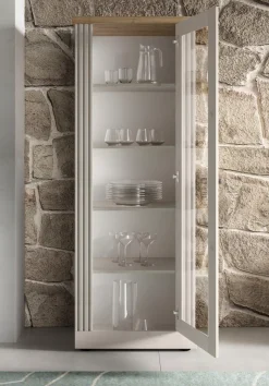 OTTO home Vitrine »Country Höhe 192 cm, Hochschrank mit 1 Tür, Anrichte, Standvitrine« im Landhausstil, viel Strauraum, mit Metallgriff, MDF Rahmen
