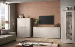 OTTO home Vitrine »Country Höhe 192 cm, Hochschrank mit 1 Tür, Anrichte, Standvitrine« im Landhausstil, viel Strauraum, mit Metallgriff, MDF Rahmen