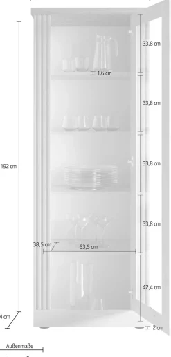OTTO home Vitrine »Country Höhe 192 cm, Hochschrank mit 1 Tür, Anrichte, Standvitrine« im Landhausstil, viel Strauraum, mit Metallgriff, MDF Rahmen