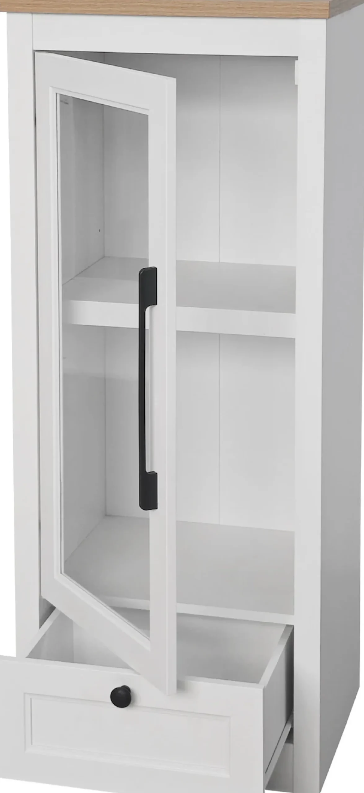 OTTO home Vitrine »Ismund« aus MDF, mit Holz-Zierleiste, schwarzem Metallgriff, Höhe 121 cm