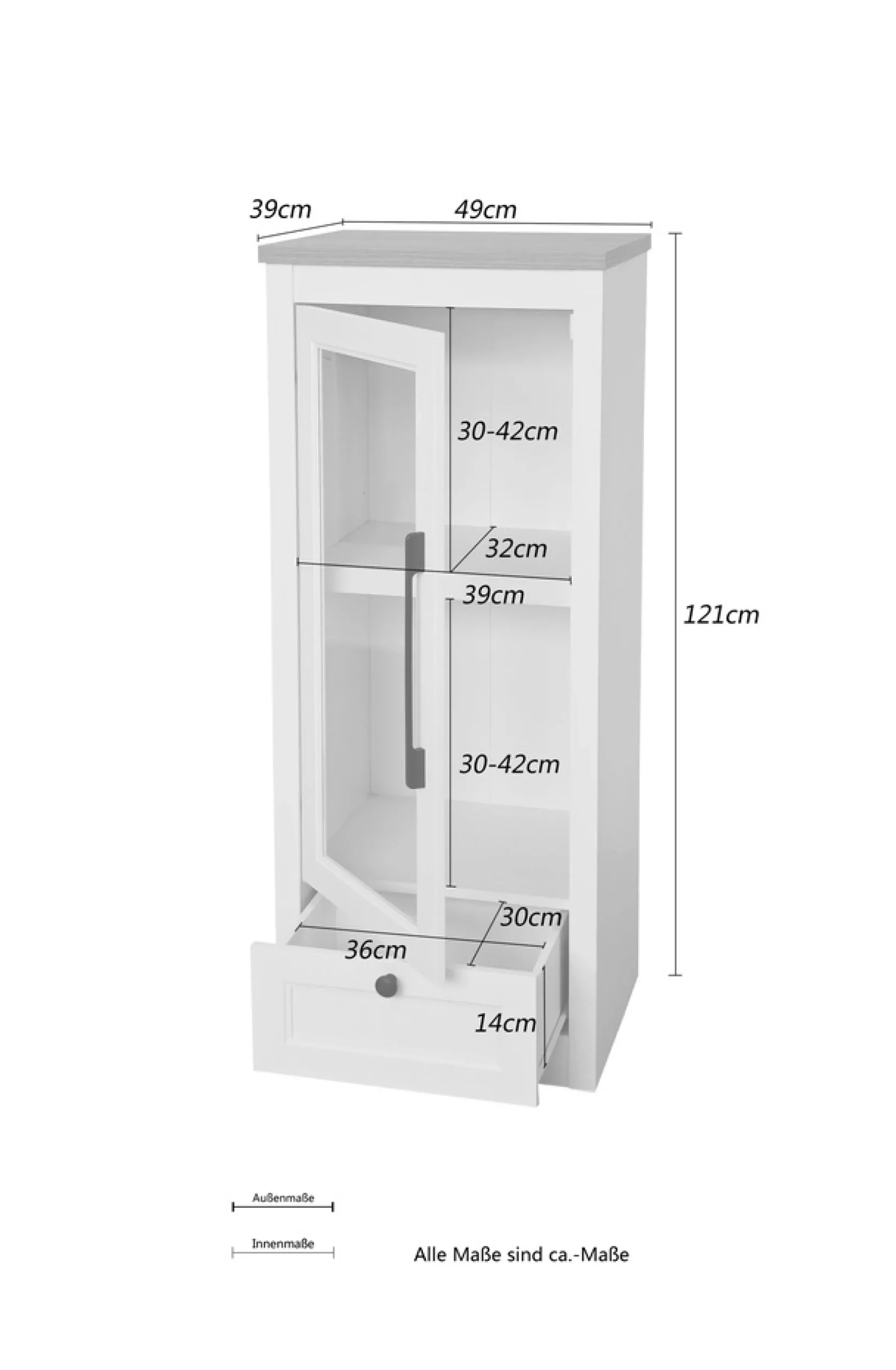 OTTO home Vitrine »Ismund« aus MDF, mit Holz-Zierleiste, schwarzem Metallgriff, Höhe 121 cm