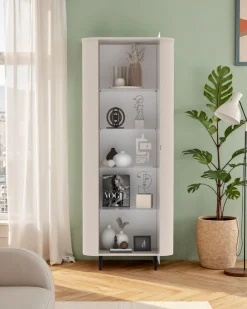 OTTO home Vitrine »Lido, Standvitrine 200 cm hoch, 1 Tür, Glasvitrine, Vitrinenschrank« Gebogenes MDF, Stirnseiten mit Rundung, Metallfüße, dekorativ & edel