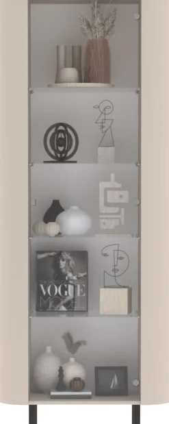 OTTO home Vitrine »Lido, Standvitrine 200 cm hoch, 1 Tür, Glasvitrine, Vitrinenschrank« Gebogenes MDF, Stirnseiten mit Rundung, Metallfüße, dekorativ & edel