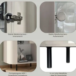 OTTO home Vitrine »Lido, Standvitrine 200 cm hoch, 1 Tür, Glasvitrine, Vitrinenschrank« Gebogenes MDF, Stirnseiten mit Rundung, Metallfüße, dekorativ & edel