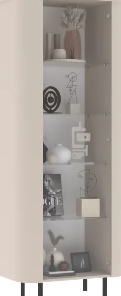 OTTO home Vitrine »Lido, Standvitrine 200 cm hoch, 1 Tür, Glasvitrine, Vitrinenschrank« Gebogenes MDF, Stirnseiten mit Rundung, Metallfüße, dekorativ & edel