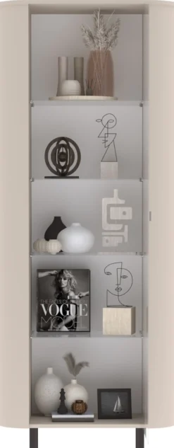 OTTO home Vitrine »Lido, Standvitrine 200 cm hoch, 1 Tür, Glasvitrine, Vitrinenschrank« Gebogenes MDF, Stirnseiten mit Rundung, Metallfüße, dekorativ & edel