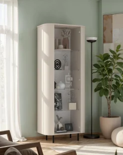 OTTO home Vitrine »Lido, Standvitrine 200 cm hoch, 1 Tür, Glasvitrine, Vitrinenschrank« Gebogenes MDF, Stirnseiten mit Rundung, Metallfüße, dekorativ & edel