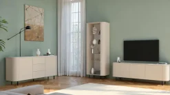 OTTO home Vitrine »Lido, Standvitrine 200 cm hoch, 1 Tür, Glasvitrine, Vitrinenschrank« Gebogenes MDF, Stirnseiten mit Rundung, Metallfüße, dekorativ & edel