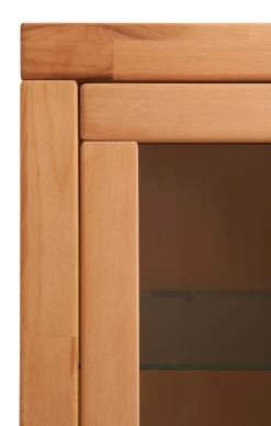 OTTO home Vitrine »LOGO75, Einlegeboden verstellbar,1Glastür,1Holztür,Wohnzimmer,Stauraum« B/T/H:90/40/100cm,Front massivholz,6 Fächer,Griffe silberfarben, geölt