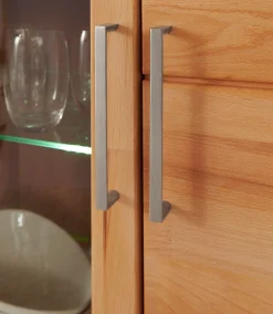 OTTO home Vitrine »LOGO75, Einlegeboden verstellbar,1Glastür,1Holztür,Wohnzimmer,Stauraum« B/T/H:90/40/100cm,Front massivholz,6 Fächer,Griffe silberfarben, geölt