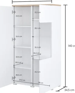 OTTO home Vitrine »Modo, Breite 80 cm, moderner griffloser Vitrineschrank« Vitrine mit viel Stauraum, Einlegeböden verstellbar, Glastür