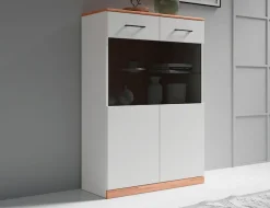 OTTO home Vitrine »Ribe, 125 cm hoch, Fronten Massivholz, 4 breite Fächer« Korpus Holzwerkstoff, 2Türen mit Glaseinsatz, einlegeboden verstellbar