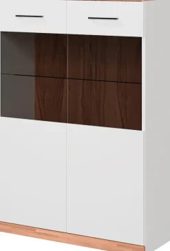 OTTO home Vitrine »Ribe, 125 cm hoch, Fronten Massivholz, 4 breite Fächer« Korpus Holzwerkstoff, 2Türen mit Glaseinsatz, einlegeboden verstellbar