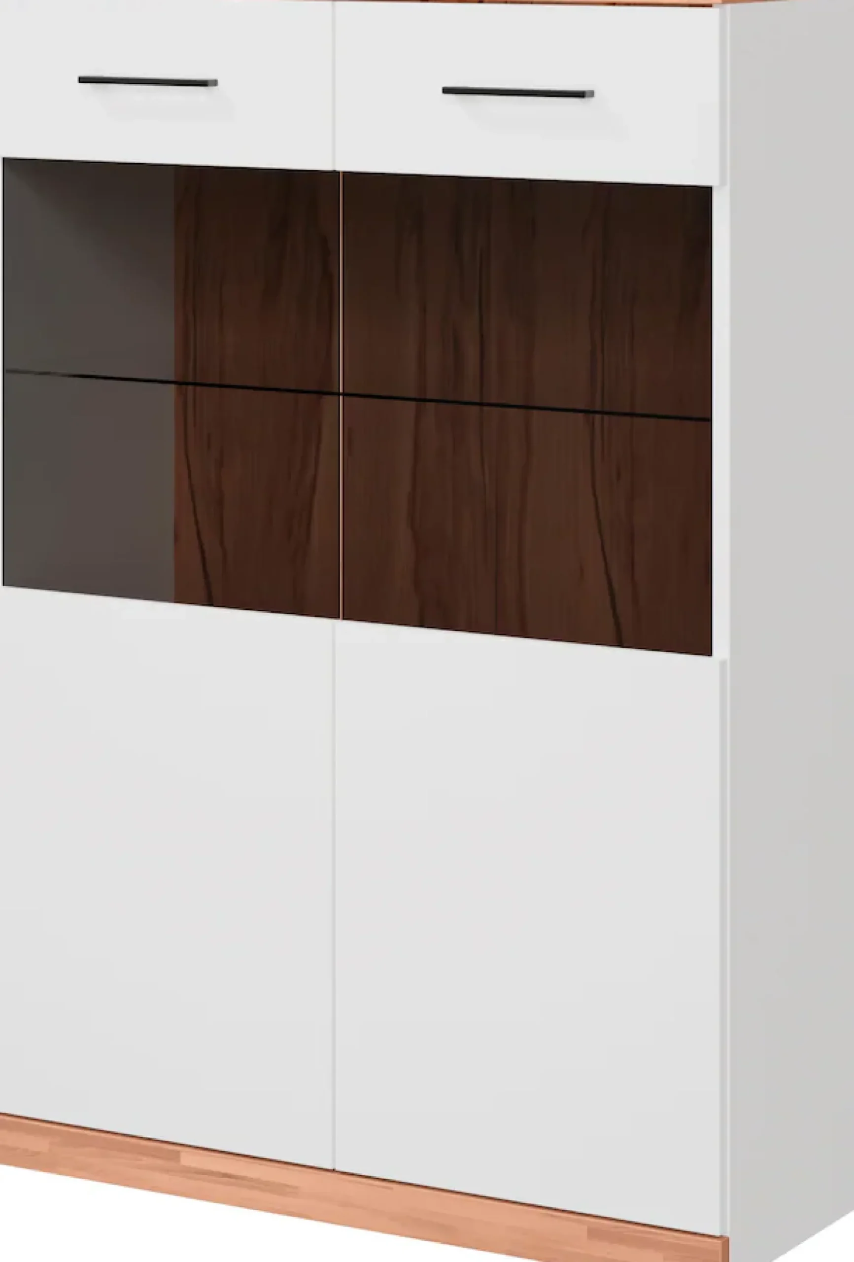 OTTO home Vitrine »Ribe, 125 cm hoch, Fronten Massivholz, 4 breite Fächer« Korpus Holzwerkstoff, 2Türen mit Glaseinsatz, einlegeboden verstellbar